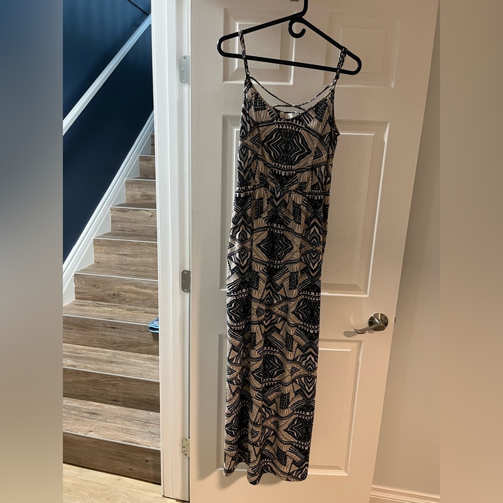 ***😀3 for $35./Beautiful spaghetti strap Pink Rose black & cream maxi dress.